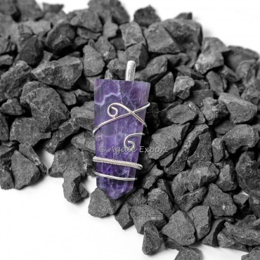 Amethyst Six Faceted Wire Warp Healing Pendants