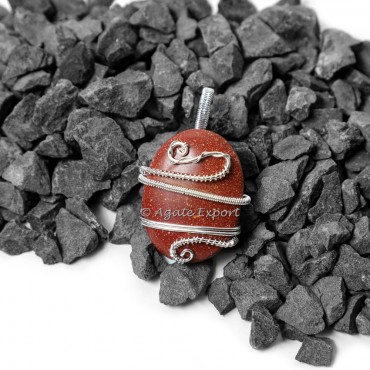 Red Jasper Oval Wire Wrap Healing Pendants