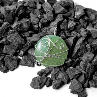 Green Aventurine Circle Wire Wrap Healing Pendants