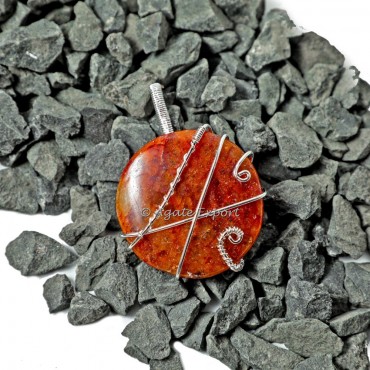 Peach Aventurine Circle Wire Wrap Healing Pendants