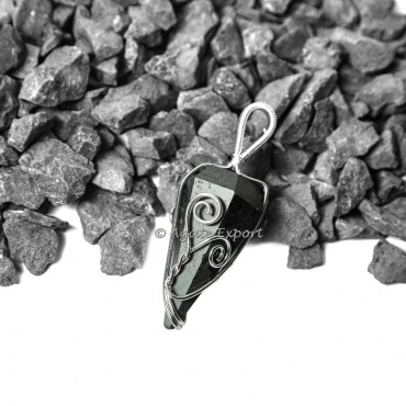 Black Tourmaline Six Faceted Wire Wrap Healing Pendants