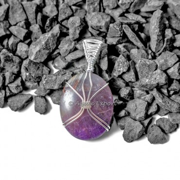 Amethyst Oval Wire Wrap Healing Pendants