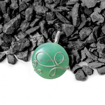 Green Aventurine Circle Wire Wrap Pendants