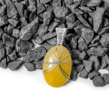 Yellow Aventurine Oval Wire Warp Healing Pendants