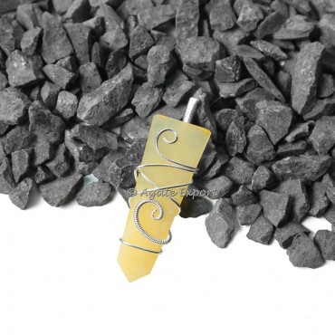 Yelow Aventurine Flat Pencil Wire Warp Healing Pendants