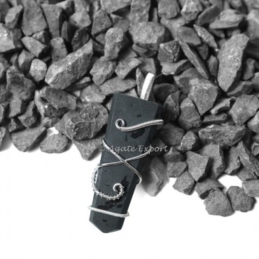 Black Tourmaline Flat Pencil Wire Warp Healing Pendants