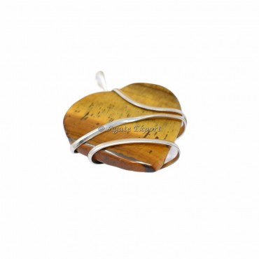 Tiger Eye Wire Wrap Heart Pendant