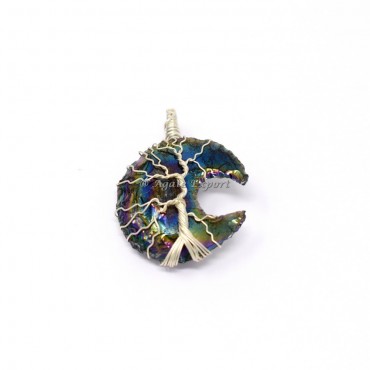 Moon Aura Crystals Obsidian Tree Wire Wrap Pendant