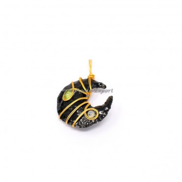 Black Obsidian With Citrine And Rainbow Wire Wrap Pendant