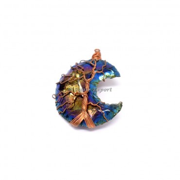 Aura Tree Wrapped Moon Wire Wrap Pendant